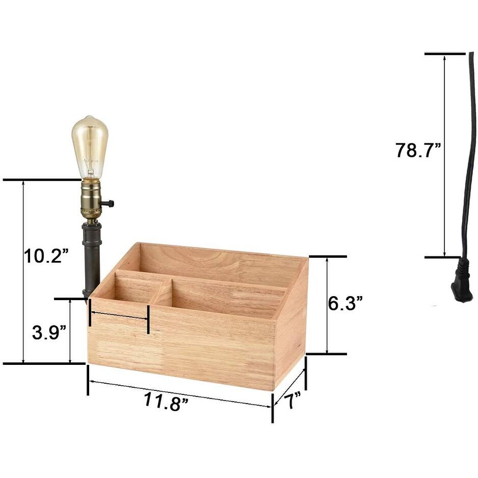 Asti Farmhouse Table Lamp with Wooden Storage Base Plug in Light On