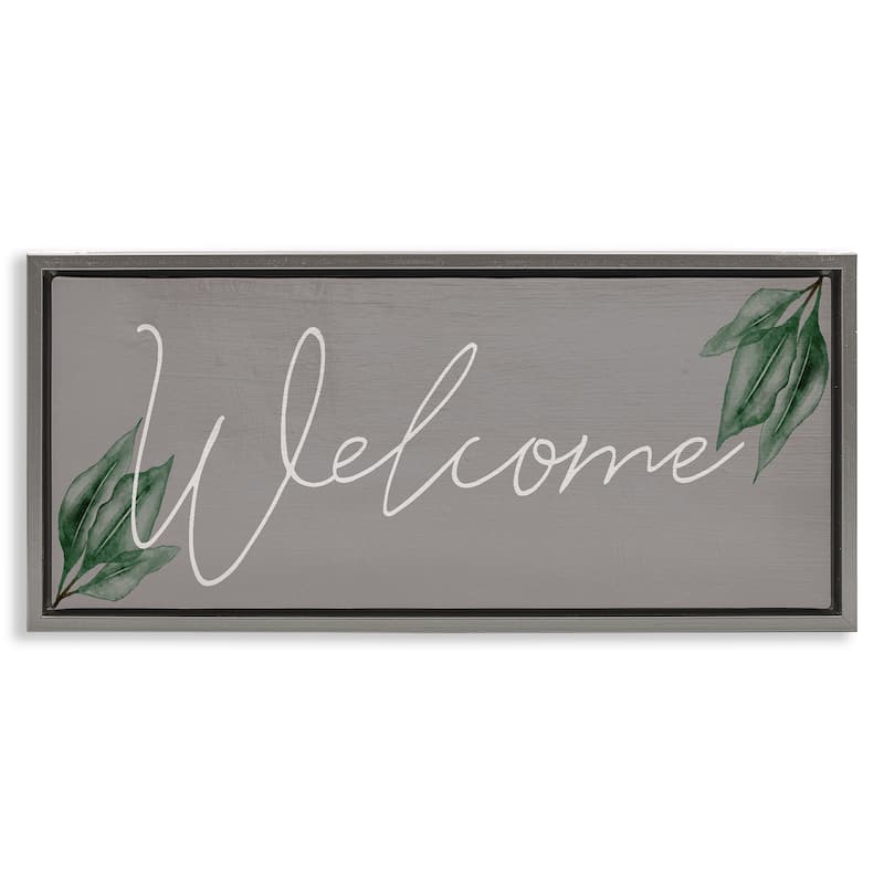 Stupell Welcome on Grey with Herbs Framed Floater Canvas Wall Art Design By Lil' Rue - 31 x 14 - Grey