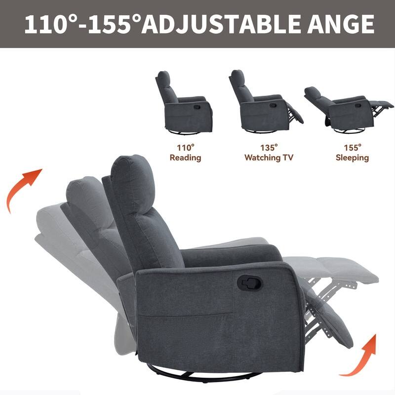 Heat Massage Manual Recliner Chair with Rocker and Swivel in Fabric for Living Room