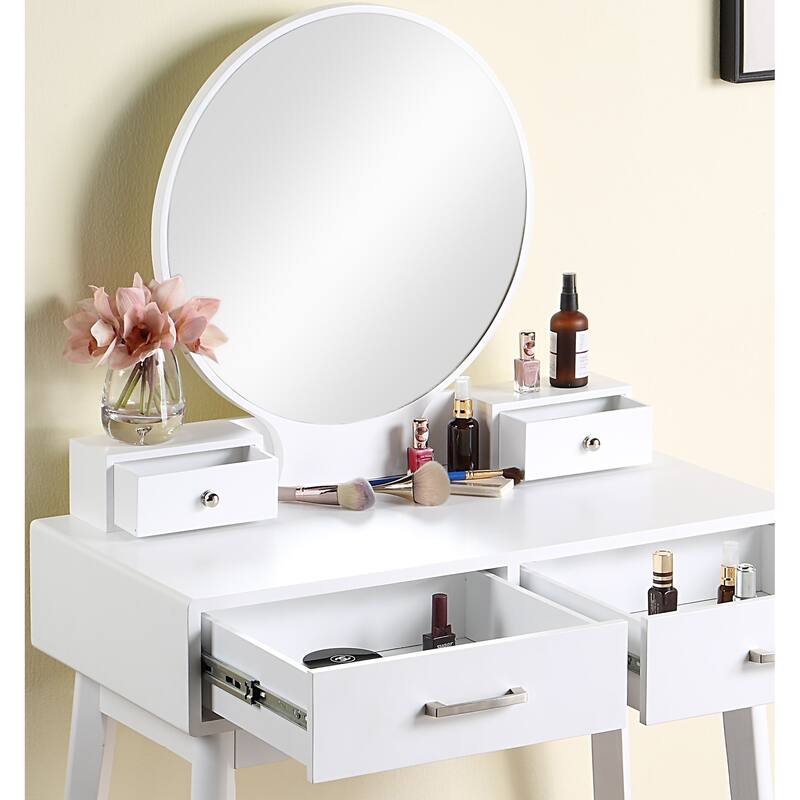 Contemporary Wood Vanity and Stool Set
