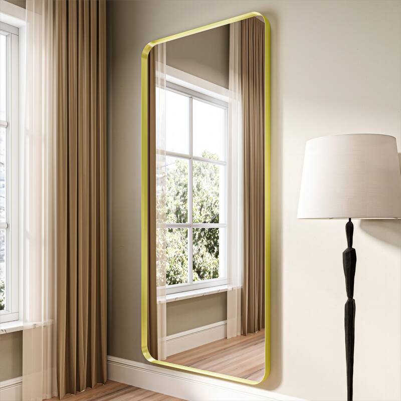 Organnice Rectangular Aluminum Framed Modern Rounded Wall Mount Mirror