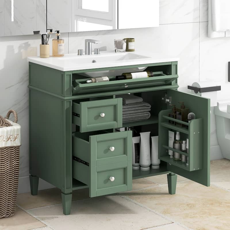 30'' Bathroom Vanity with Top Sink,Bathroom Storage Cabinet with 2 Drawers and a Tip-out Drawer, Single Sink Bathroom Vanity