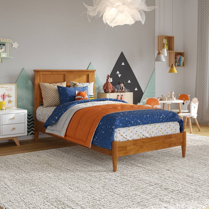 Retro Platform Bed - Solid Wood Low Profile Twin Bed with USB Charging - Stylish Bedroom Furniture
