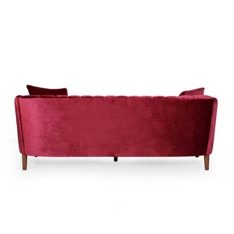 Roomfitters Modern Velvet 3-Seater Sofa with Channel Tufting and Plush Cushions for Living Room