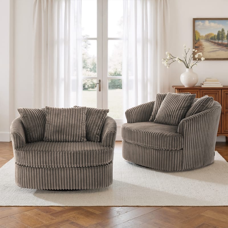 UIXE Oversize 43" Plush Corduroy Swivel Barrel Chair Comfy Accent Chair For Living Room