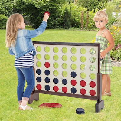 4-in-a-row Wooden Game Set w/ 42 PCS Chips & Oxford Fabric Bag