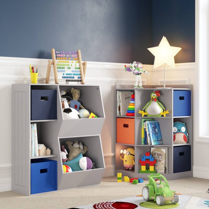 RiverRidge Kids Playroom Toy Organizer and Bookcase with 3 Cubbies and 2 Veggie Storage Bins