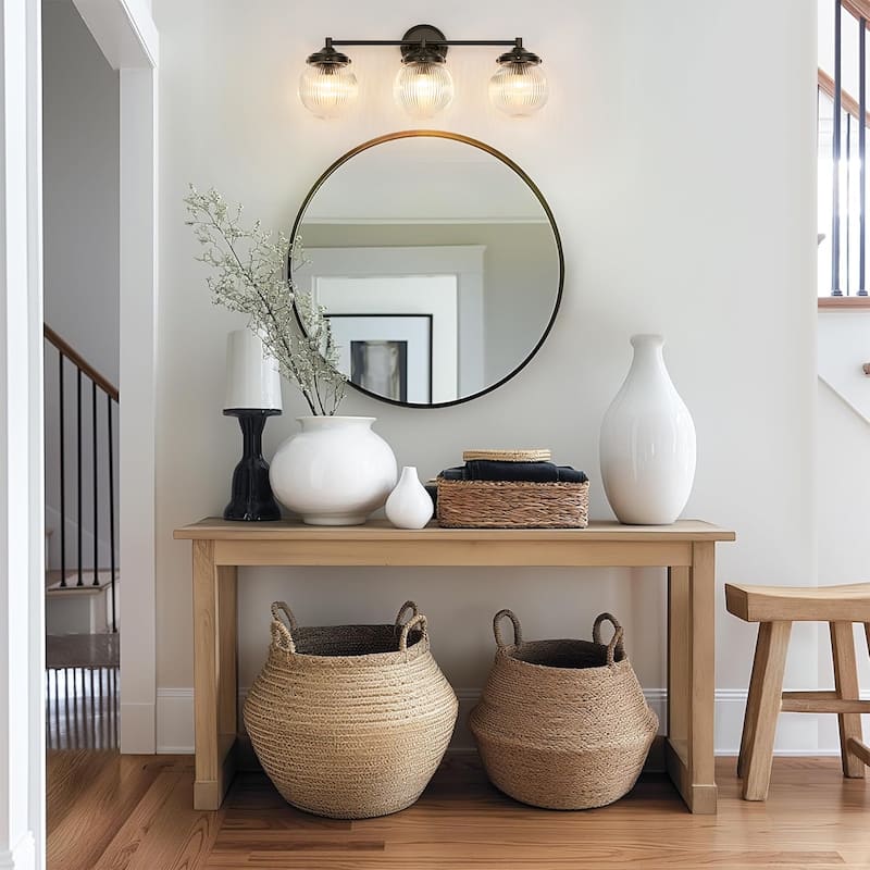 3-Light Modern Linear Ribbed Clear Glass Globe Bubble Bathroom Vanity Light over Mirror - 24.4 in. W x 9.6 in. H x 6.6 in. D
