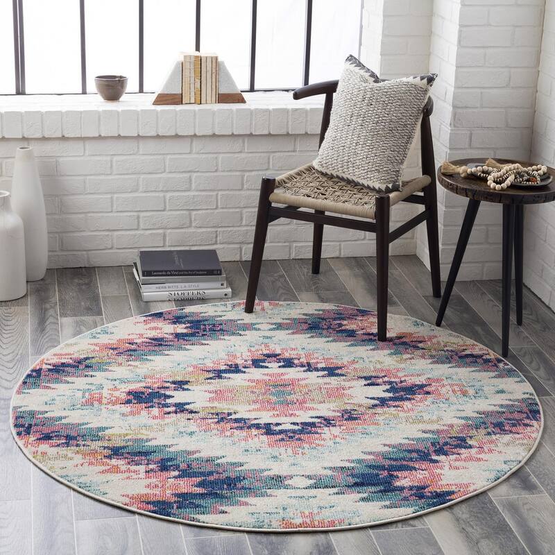 Livabliss Bohemian & Eclectic Anika Geometric Area Rug - 5'3" x 5'3" Round - Coral