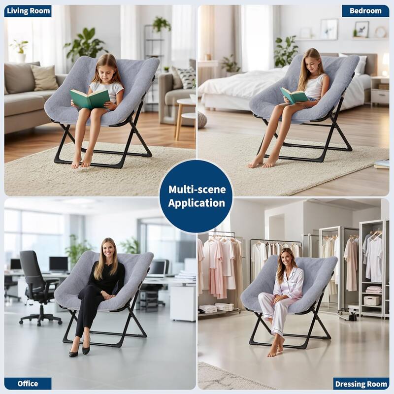 Comfy Folded Chair,Saucer Chair, Lounge Chair - XL Foldable Faux Fur Floor Seat, Non-Slip Base for Stability