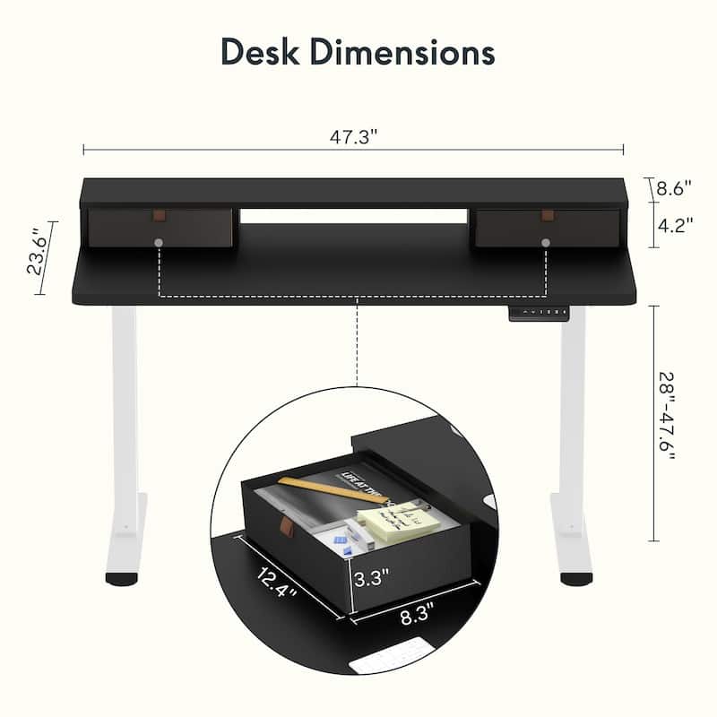 FlexiSpot 48"x24"/55"x24" Ergonomic Height Adjustable Standing Desk with 2 Drawers, Monitor Stand Computer Desk