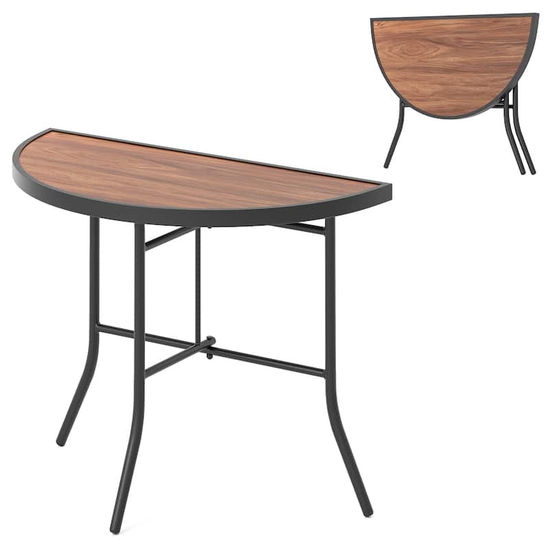 Gymax Half-Round Folding Event Table Foldable Banquet Table w/ Metal