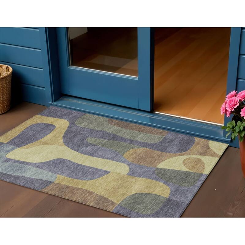 HomeRoots Abstract Transitional Rectangle Outdoor Rug - 3' x 5'