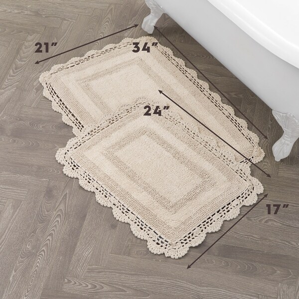 Laura Ashley Reversible Cotton Crochet 2-Piece Bath Rug Set - On