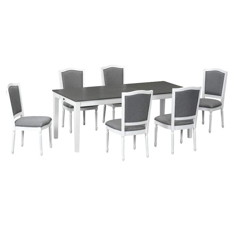 7-Piece 78.1inch Rustic Extendable Dining Table Set with 18inch Removable Leaf