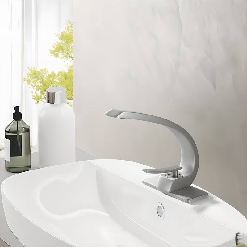 Rbrohant 7"H Single-Handle Bathroom Faucet with Deckplate, Vessel Faucet for Bathroom - Brushed Nickel