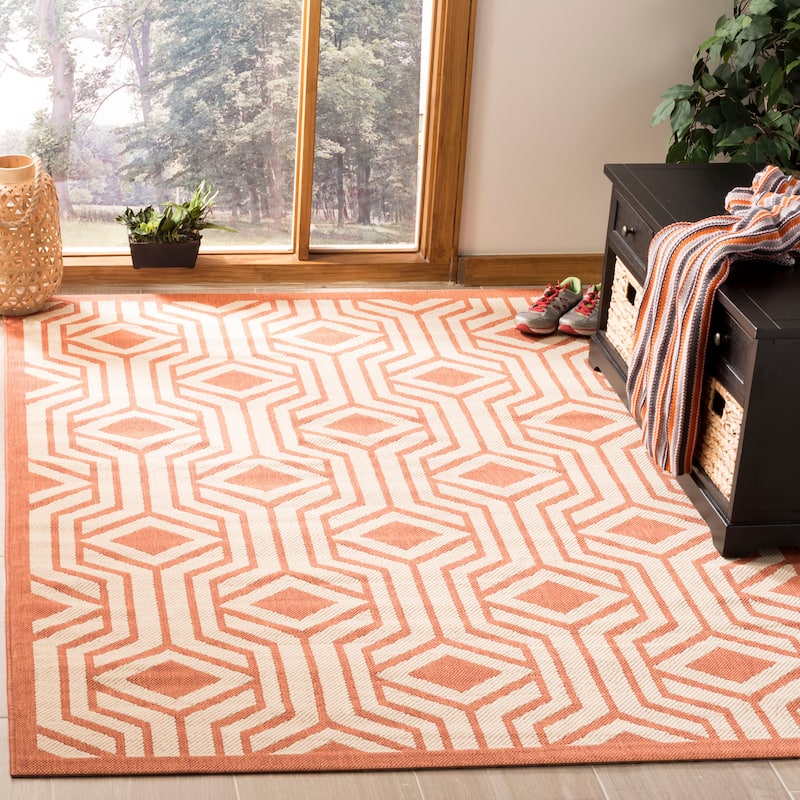 SAFAVIEH Courtyard Chong Indoor/ Outdoor Waterproof Patio Backyard Rug - 4' x 5'7" - Beige/Terracotta