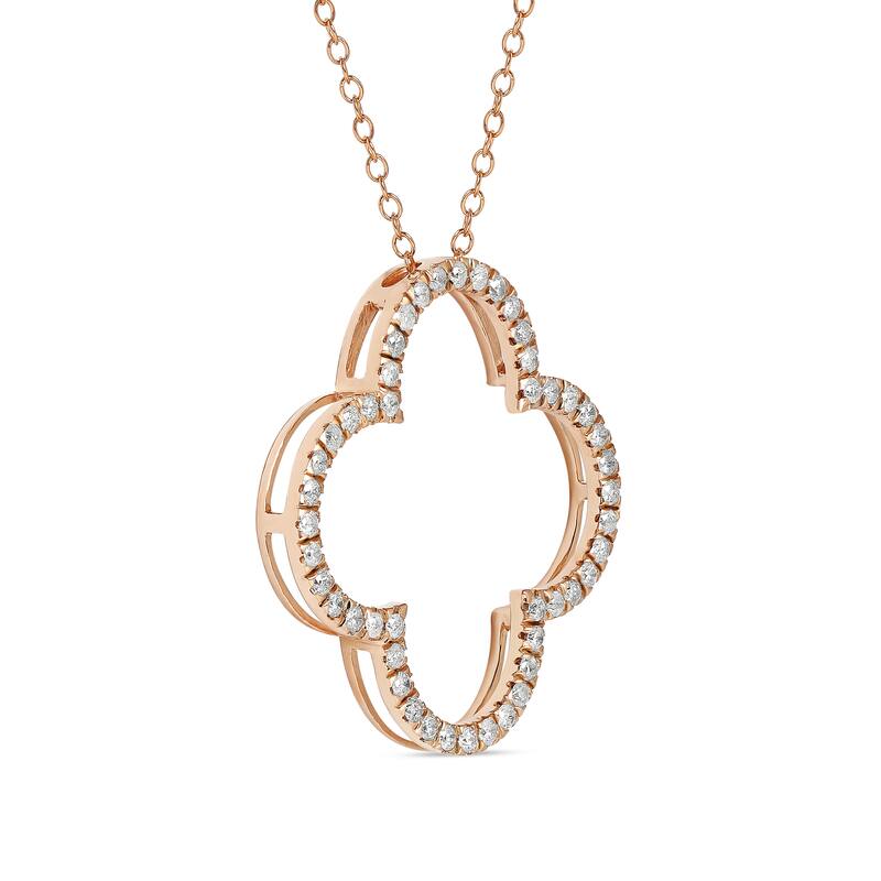 1/6ct - 1ct TDW Diamond 14K Gold Open Clover Pendant Necklace for Women