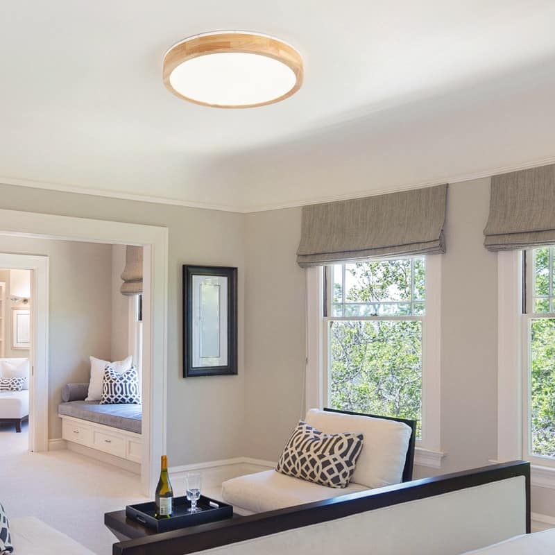 Modern Wood Grain Flush Mount Ceiling Light Milky White LED Fixture for Living Room Bedroom
