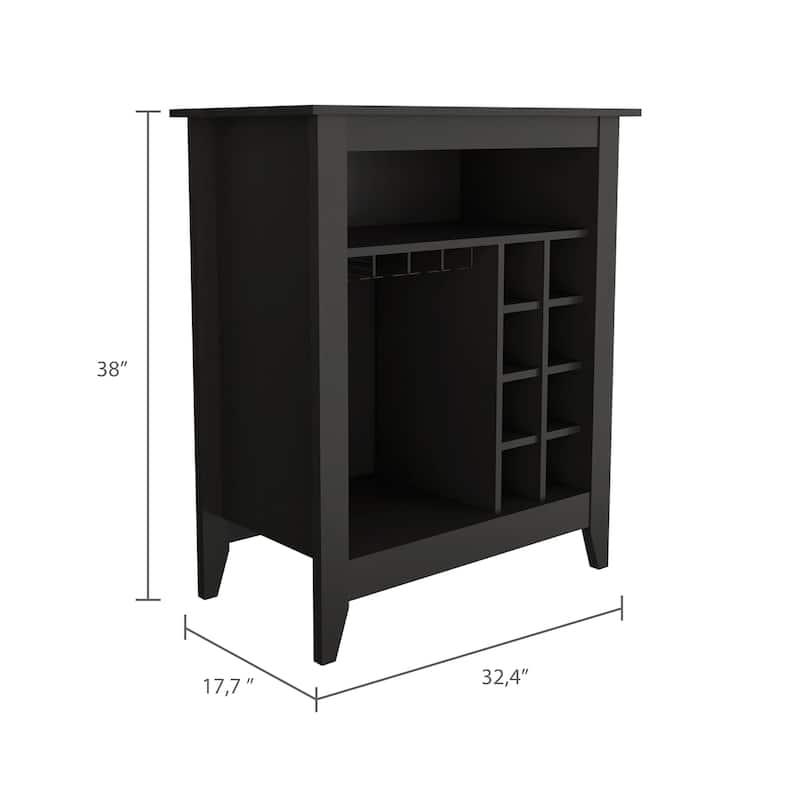 Essential Bar Cabinet, One Open Shelf, Six Built-in Wine Rack, One Drawer -Black