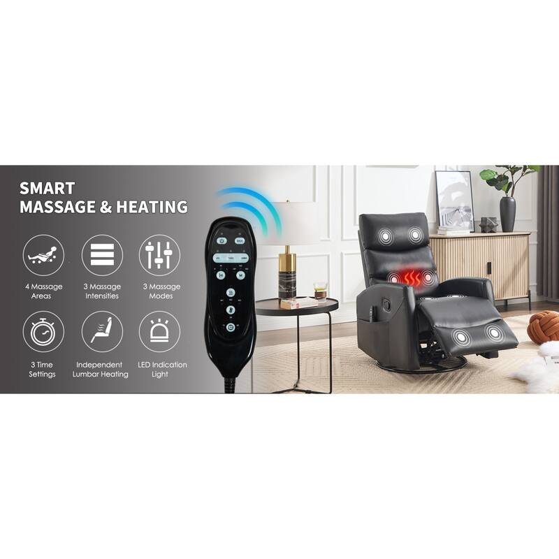 Roomfitters Manual Swivel Rocker Recliner Chair with Heat and Massage Fabric Glider Lounge Sofa for Living Room