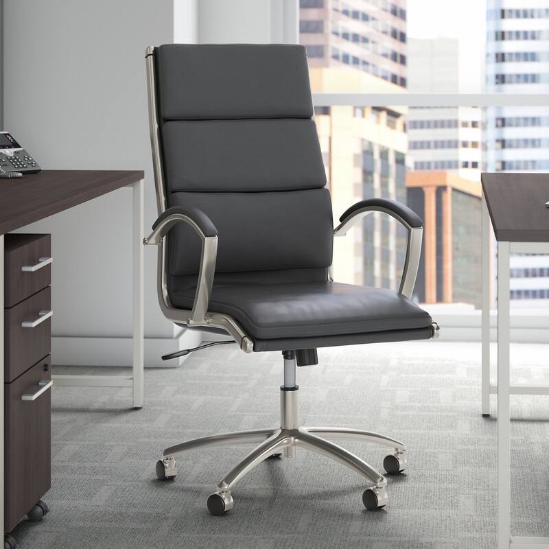 Studio C High Back Leather Executive Chair by Bush Business Furniture - Dark Gray Leather