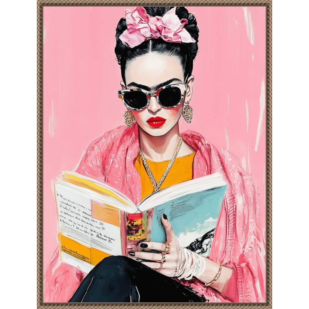 Frida Reading Book by Justyna Jaszke (23 x 30 in.), Framed Canvas Wall Art Print