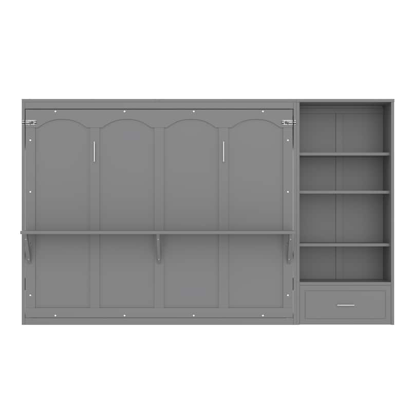 Queen Size Murphy Bed with Storage Compartments and Shelf