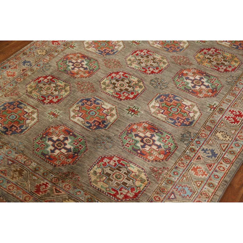 Hand Knotted Oriental 100% Wool Carpet Traditional Geometric Brown Kazak Area Rug - 6' 5'' X 4' 10''