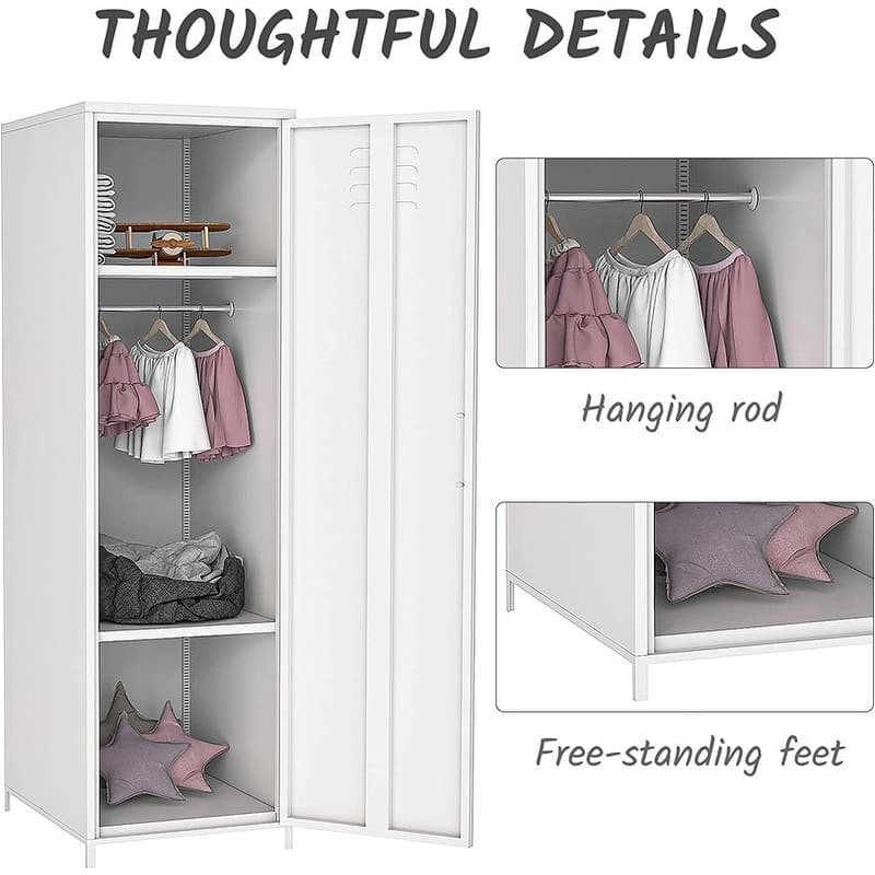 Metal Armoires Locker Cabinet for Kid with Hanging Rod and Shelves