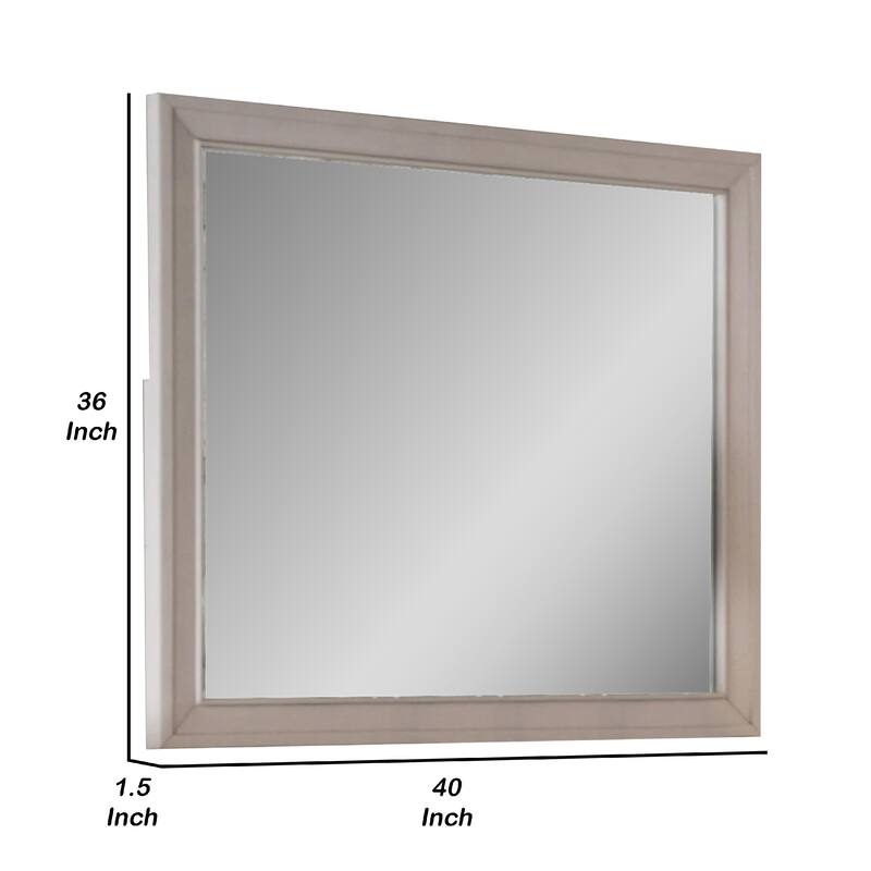 Nitz Dresser Mirror, Beveled Glass, White Solid Wood Frame, 36x40