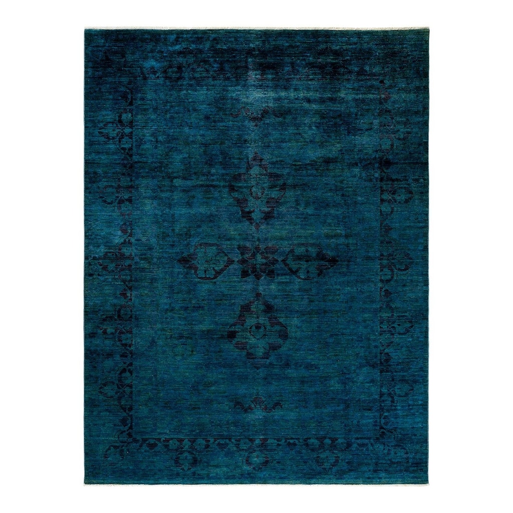 Overton Hand Knotted Wool Vintage Inspired Modern Contemporary Overdyed Blue Area Rug - 8' 10" x 11' 8"