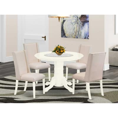 HomeStock 5-Piece Buttermilk & Cherry Finish Solid Wood Top Dining Table with 4 Parson Chair with Lattice Back