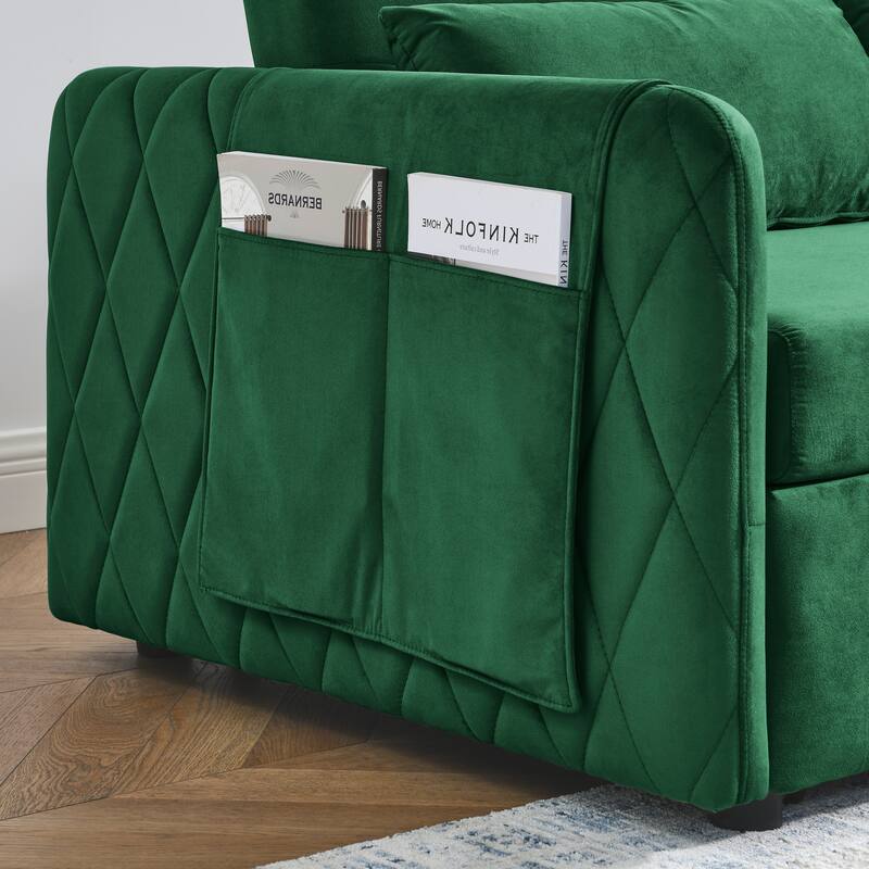 Velvet Convertible Sofa Bed, Multifunctional Loveseat Sofa, Green On