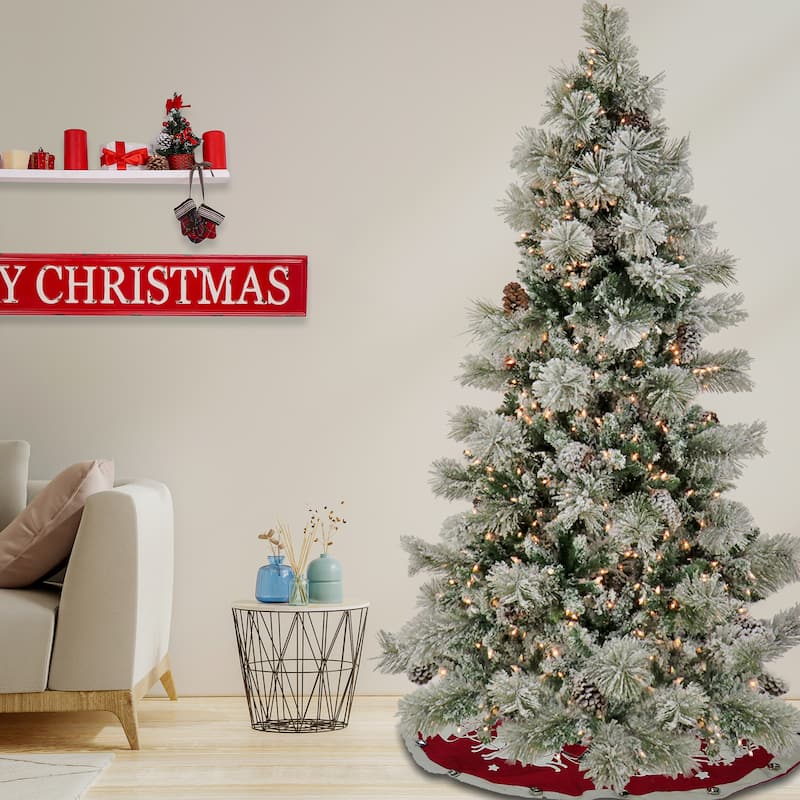 National Tree Company 7.5 ft. Pre-lit Artificial Snowy Yorkshire Hinged Tree , 750 Clear Lights-UL - 7.5 Foot