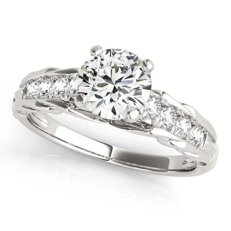 Auriya 14k Gold 2ct Round Moissanite and Diamond Engagement Ring 1/6ct TDW