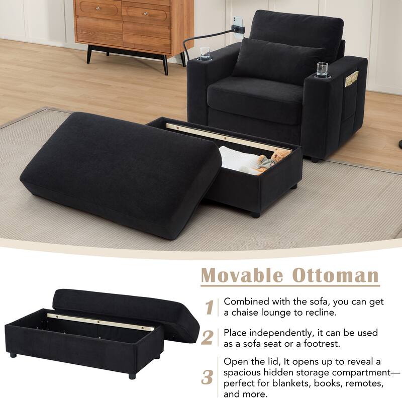 Modern Multifunctional Armchair Chaise Lounge with Movable Ottoman by Harper&Bright Designs