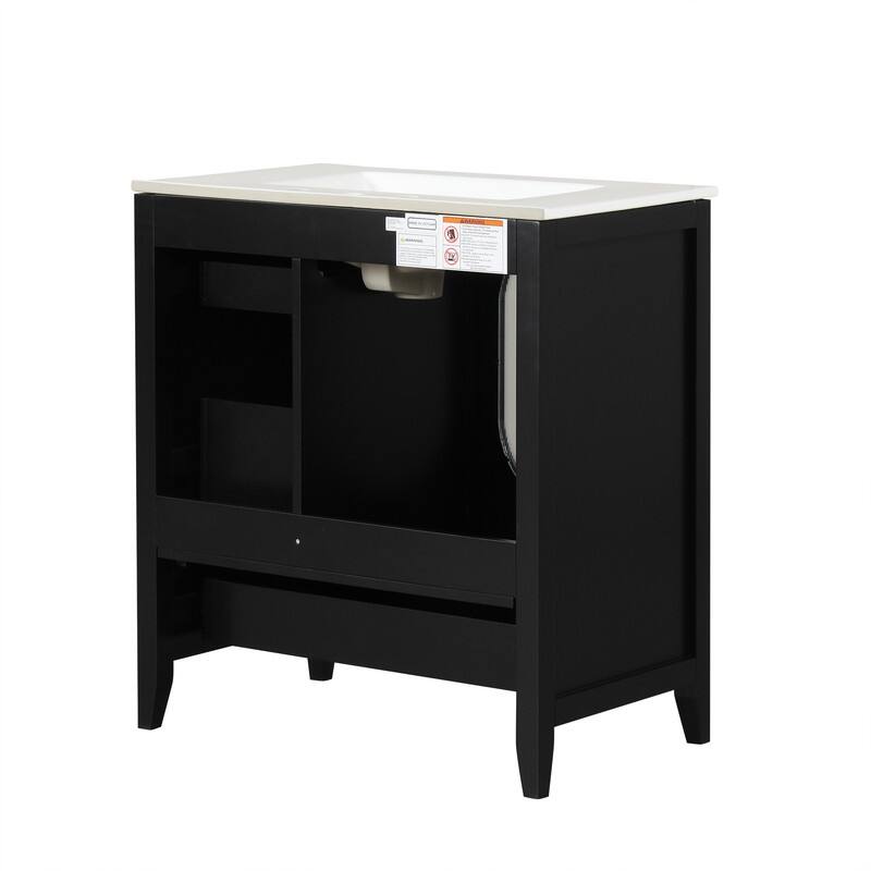 30" Stylish Bathroom Vanity with Sink, Bathroom Storage Cabinet with 3 Drawers, Solid Wood Frame and Glass Door