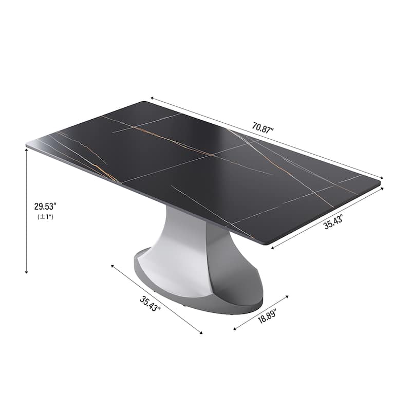 Rectangular Dining Table, Faux Marble Kitchen Dining Table with Grey Pedestal.