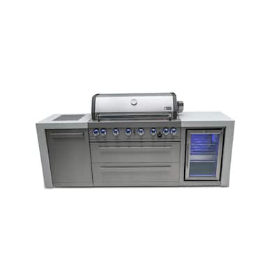 Mont Alpi MAi805-DFC 44-inch 6-Burner Deluxe Stainless Steel Outdoor Kitchen Island Grill + Fridge Cabinet + Granite Countertops