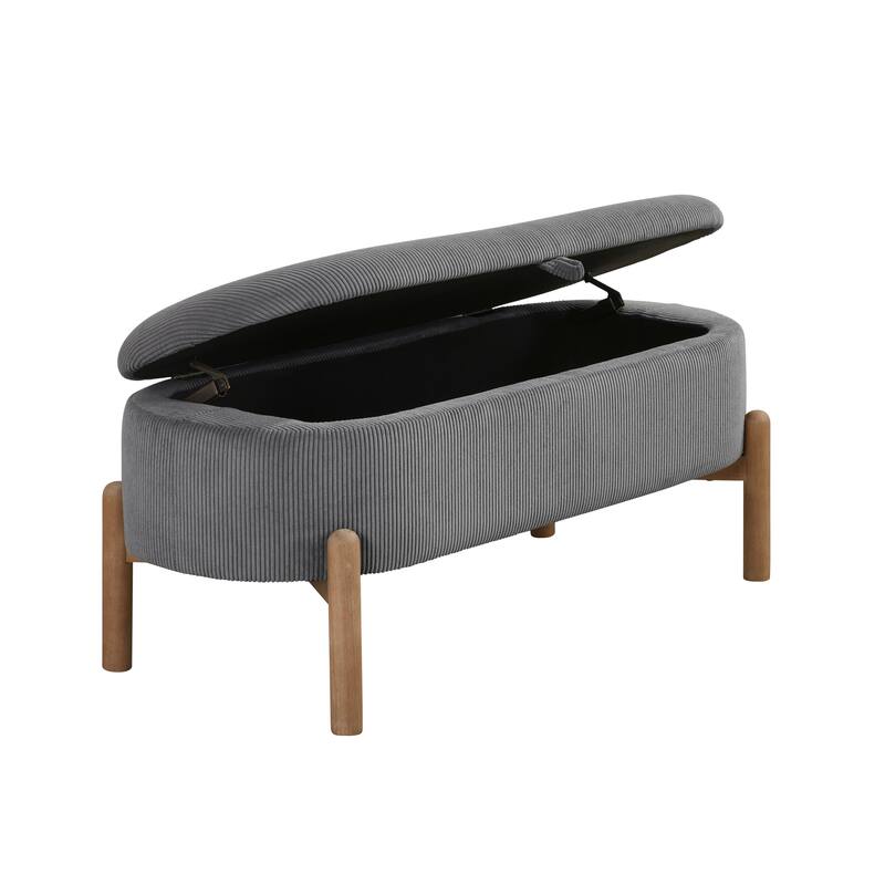 Farmhouse Style Fabric Solid Wood Storage Bench with Flip Top