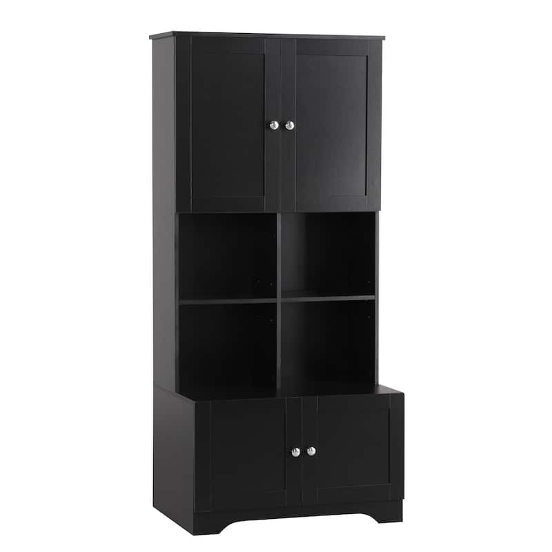 Large Bathroom Floor Standing Storage Cabinet with Open Level Shelves Bathroom Storage Units, 4 Doors Freestanding Cabinet
