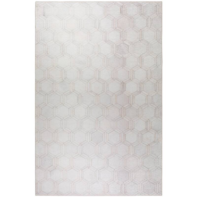 Indoor/ Outdoor Laredo Hexegon Faux Hide Patchwork Washable Area Rug