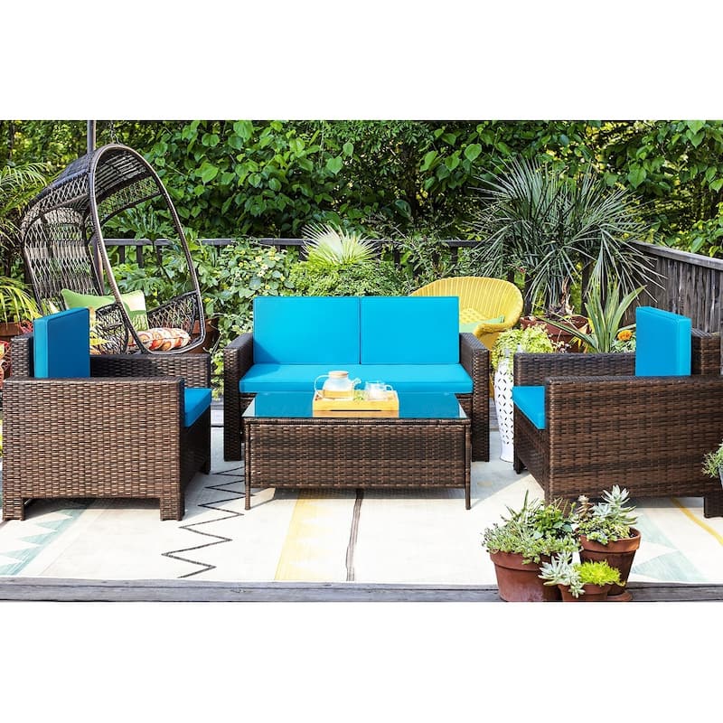 Homall Rattan Steel/ PE Rattan 4-piece Outdoor Patio Furniture Set