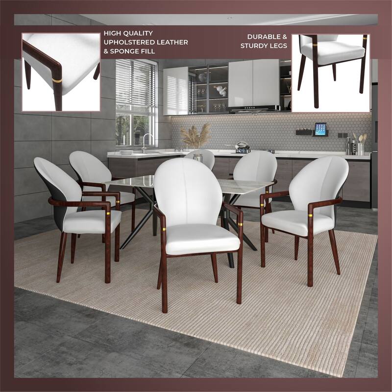 LeisureMod Modern Leather/Velvet Dining Chair - Elegant Armchair in Rubberwood with Gold Accents for Home Furniture
