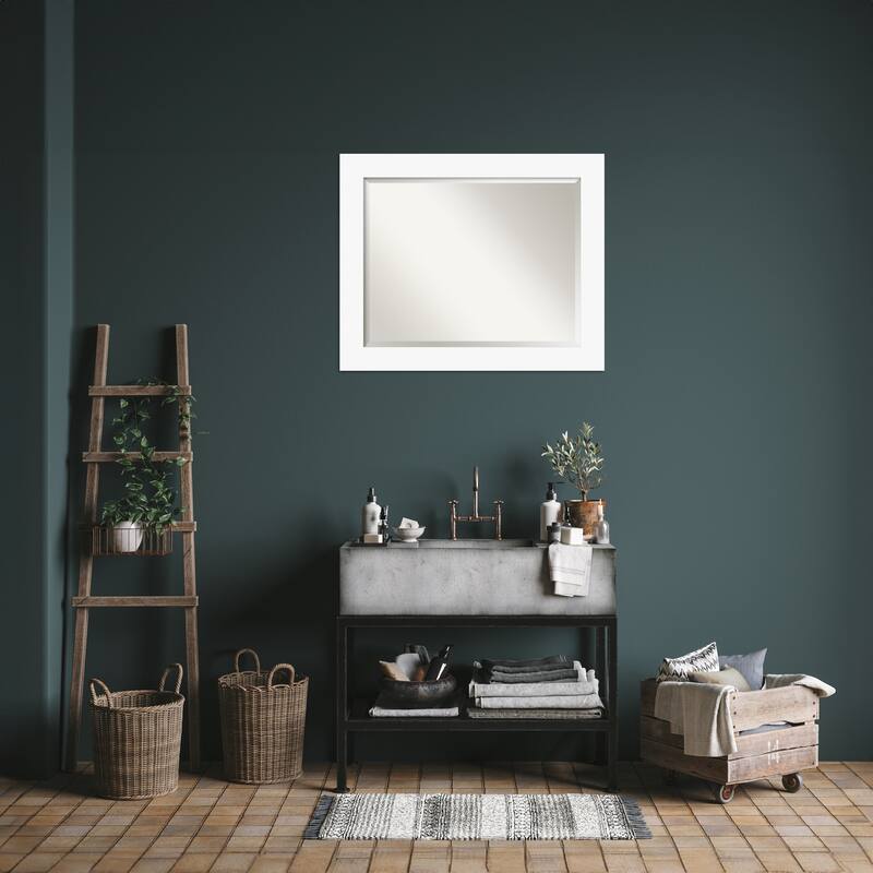 Basic Beveled Wood Framed Bathroom Vanity Wall Mirror
