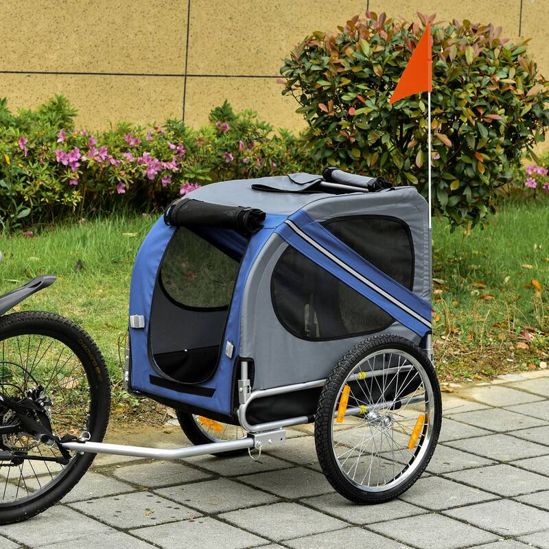 Pet Bike Trailer with Large Wheels, Mesh Screens, and Weather-Resistant Fabric for Medium Dogs