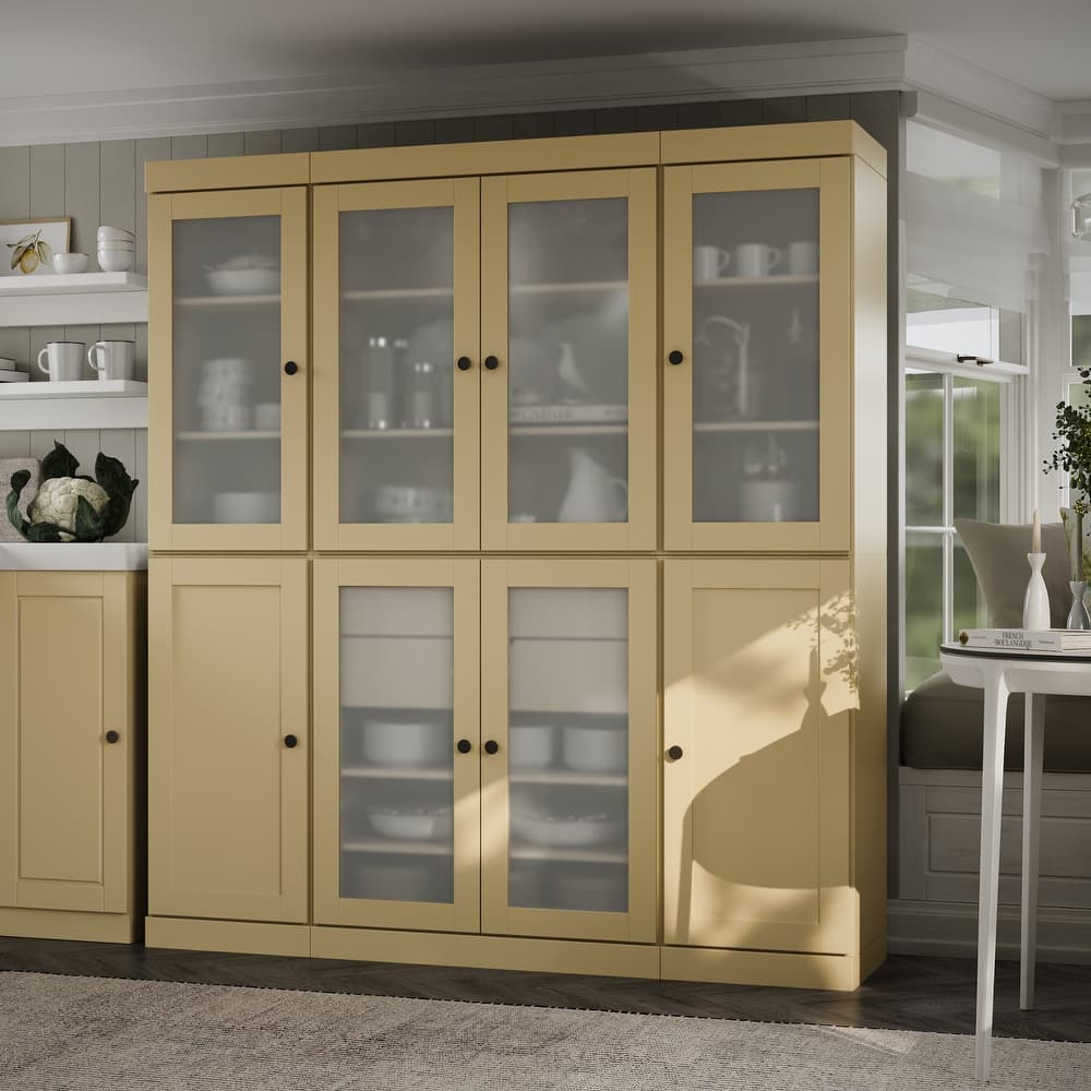 Palace Imports 100% Solid Wood 65" Pantry Cabinet with Frosted Glass, Shaker Doors, 2-Drawers and Adjustable Shelves
