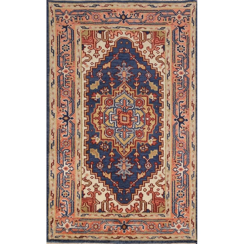 Blue Heriz Serapi Indian Foyer Rug Handmade Wool Carpet - 3'0"x 5'1"