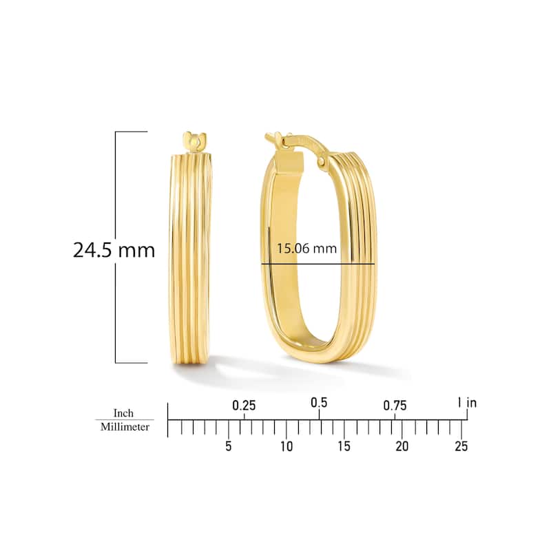 Clover 14K Yellow Gold High-Polish Ribbed Rectangular Hoop Earrings